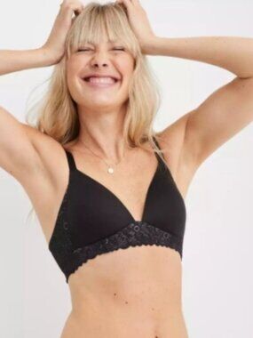 Aerie Real Sunnie Wireless Bra Black 32D